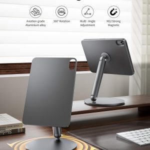 LULULOOK Soporte magnético de 360° para iPad mini 7 A17 Pro/Mini 6 de 8.3 pulgadas (2024/2021), soporte de mesa plegable de aleación de aluminio para tableta con base giratoria para Apple iPad mini 7