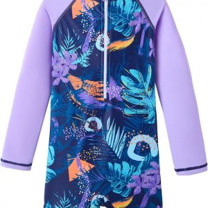 UMELOK - Bañador de una pieza para niñas con manga larga, camiseta térmica con protección UV