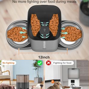 HoneyGuaridan Comedero automático para gatos para dos gatos, alimentador inteligente WiFi 5G con cuenco de acero inoxidable, dispensador de control de aplicación, fuente de alimentación doble, bolsa