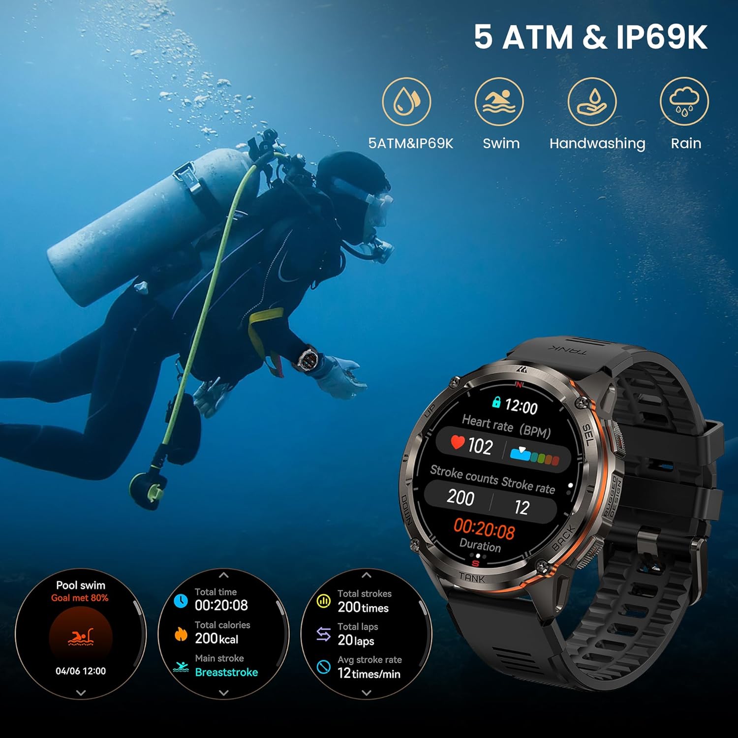 KOSPET Tank T3 Ultra 2 Smart Watch for Men GPS, Extra-Long Battery, Full Stainless Steel Body Rugged Smartwatch with Bluetooth Calling, 1.43" AMOLED Display, Pressure&Altitude&Compass
