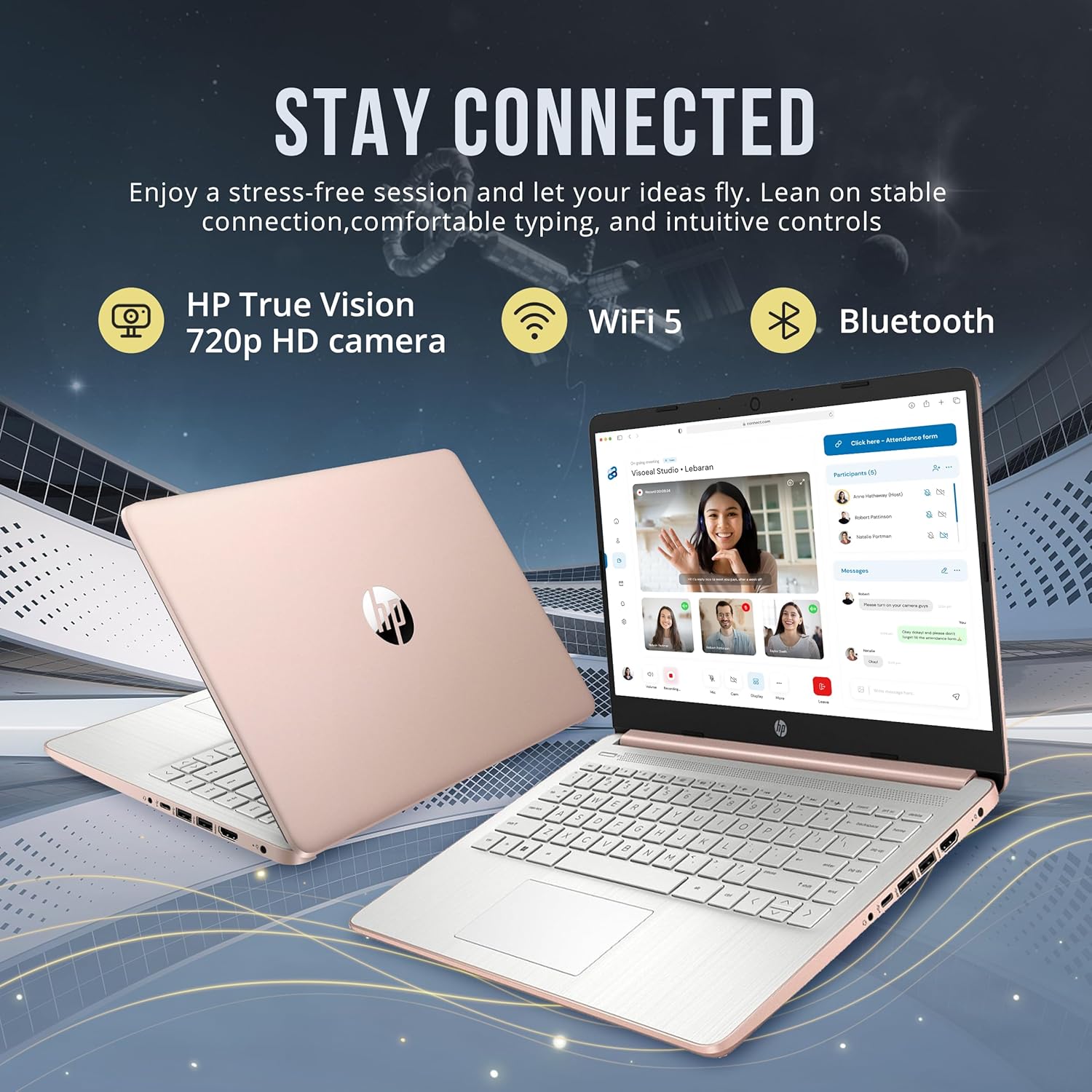 HP Stream 14" Laptop HD BrightView de 14 pulgadas, Procesador Intel N150, 16 GB de RAM, 416 GB de almacenamiento (128 GB eMMC + 288 GB conjunto de estación de acoplamiento), gráficos Intel UHD, cámara
