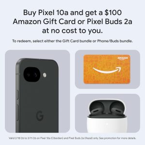 Google Pixel 10a - Obsidian - 128 GB with Pixel Buds 2a Bundle