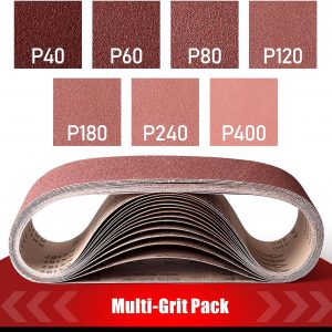 Cinturón de lijado de banda de 3 x 18 pulgadas, paquete de 21 bandas de papel de lijadora de banda 40/60/80/120/180/240/400 Grits Surtido de bandas de lijado de óxido de aluminio para