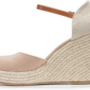 FISACE Womens Summer Espadrille Heel Platform Wedge Sandals Ankle Buckle Strap Closed Toe Shoes