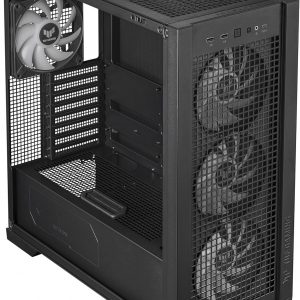 ASUS TUF Gaming GT302 ARGB ATX Mid-Tower PC Case Four 140 x 28 mm ARGB fans for high airflow and static pressure, interchangeable side panel, detachable top panel, hidden-connector motherboard support