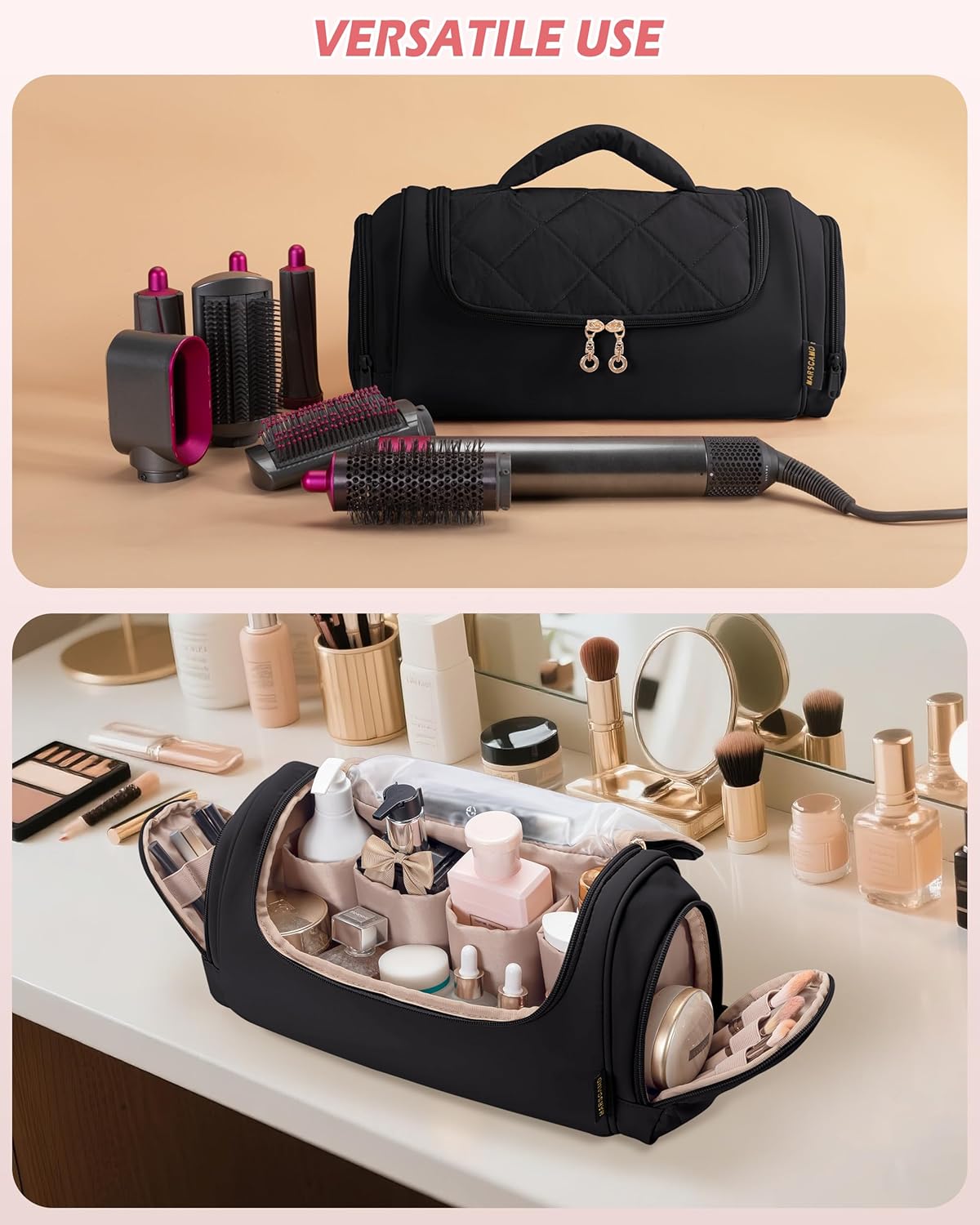 Hair Tools Travel Bag Compatible with Dyson Airwrap Styler, Hair Tool Organzer with Hanging Hook for Multi-Stylers, Black
