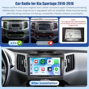 [4G+64G] Android 15 Car Radio for Kia Sportage 2010-2016 with Wireless Carplay/Android Auto, 9 Inch HD Touchscreen Car Stereo with GPS WiFi Bluetooth FM/RDS EQ SWC Backup Camera MIC