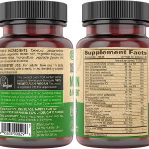 DEVA Tiny Tablets Vegan Multivitamin for Women & Men 2-Pack with Iron, Vitamin C, E, B Complex Vitamins, Zinc, 90 Tablets Each