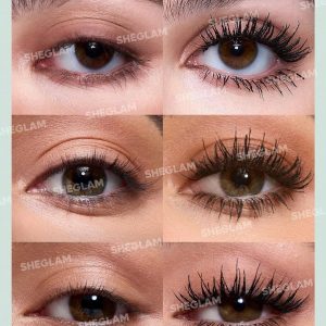 SHEGLAM 2 en 1 Máscara de Pestañas Negra Resistente al Agua con Volumen y Longitud, Tubo de Doble Punta, Maquillaje de Ojos de Larga Duración