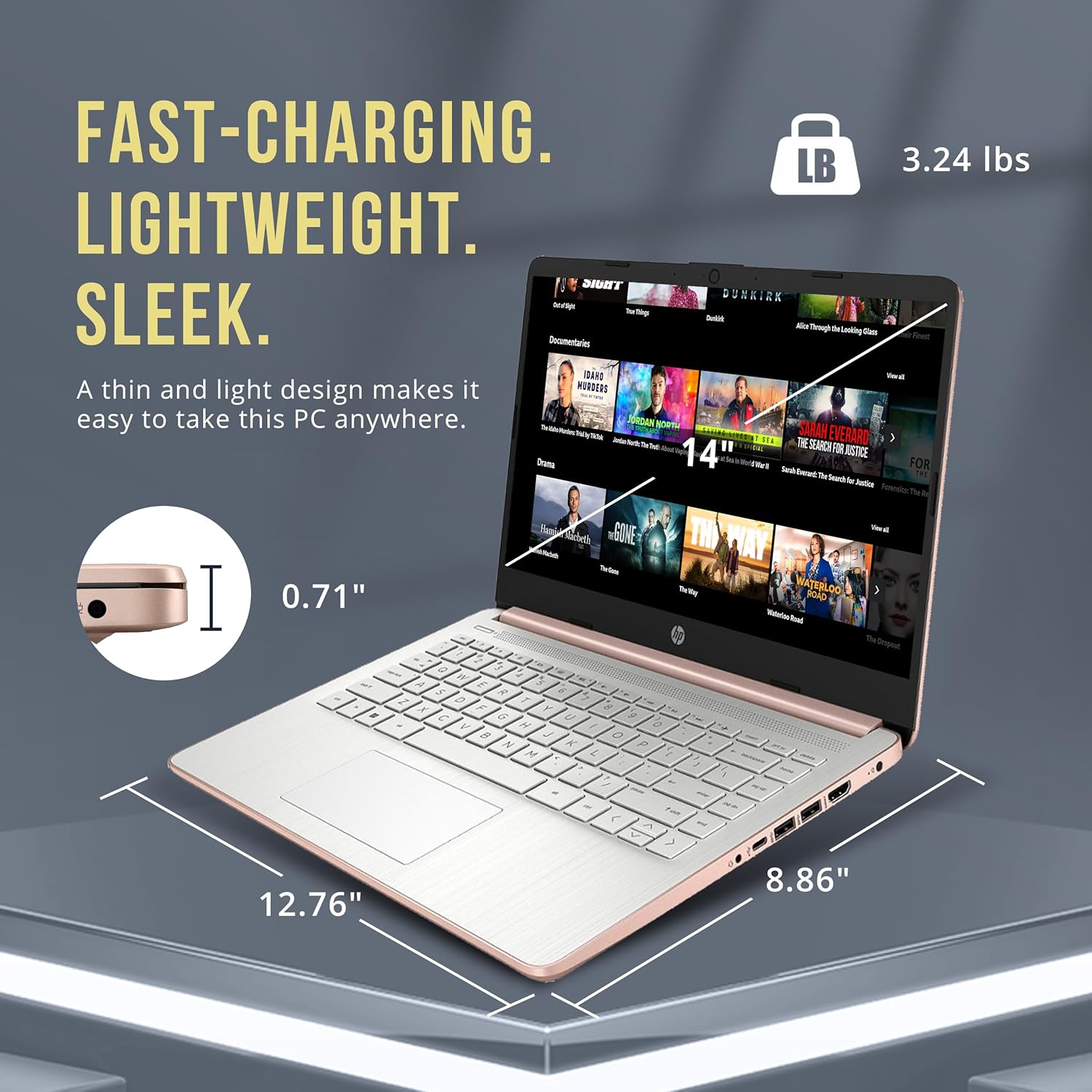 HP Stream 14" Laptop HD BrightView de 14 pulgadas, Procesador Intel N150, 16 GB de RAM, 416 GB de almacenamiento (128 GB eMMC + 288 GB conjunto de estación de acoplamiento), gráficos Intel UHD, cámara