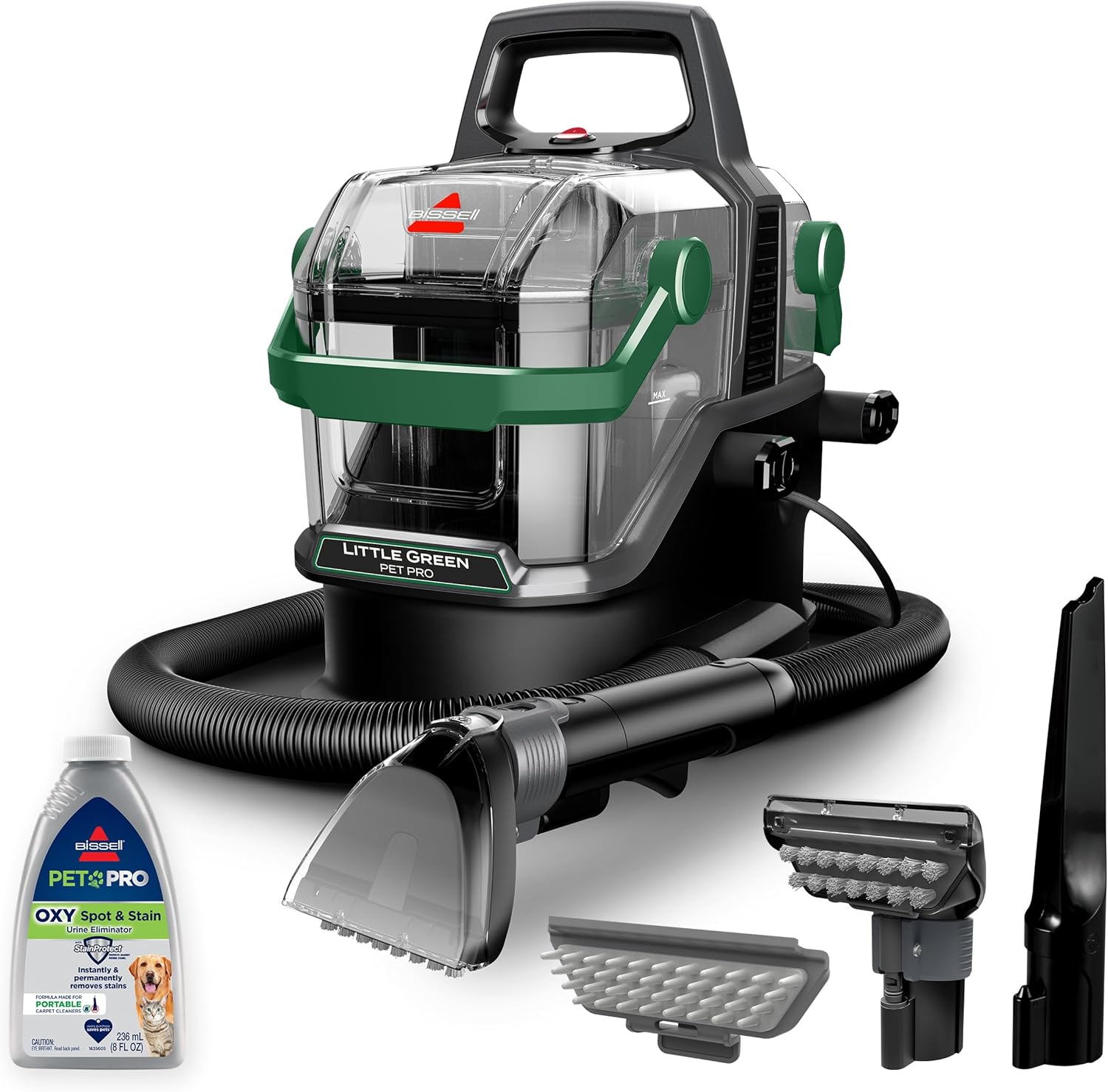 BISSELL Little Green Pet Pro - Limpiador profundo portátil para alfombras y tapicería, con detalle para autos/coches, autolimpiante para manchas difíciles, remoción de pelo de mascotas, herramienta