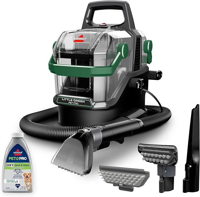 BISSELL Little Green Pet Pro - Limpiador profundo portátil para alfombras y tapicería, con detalle para autos/coches, autolimpiante para manchas difíciles, remoción de pelo de mascotas, herramienta
