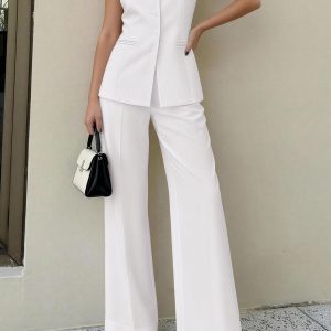 PRETTYGARDEN Conjunto de 2 piezas para mujer, ropa de trabajo de verano 2026, sin mangas, chaqueta, chaleco, pantalones, trajes de primavera y negocios, trajes casuales