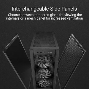 ASUS TUF Gaming GT302 ARGB ATX Mid-Tower PC Case Four 140 x 28 mm ARGB fans for high airflow and static pressure, interchangeable side panel, detachable top panel, hidden-connector motherboard support