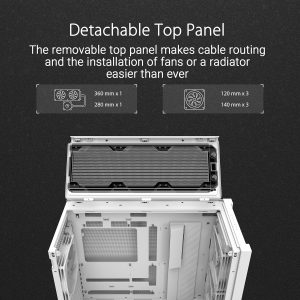 ASUS TUF Gaming GT302 ARGB ATX Mid-Tower PC Case Four 140 x 28 mm ARGB fans for high airflow and static pressure, interchangeable side panel, detachable top panel, hidden-connector motherboard support