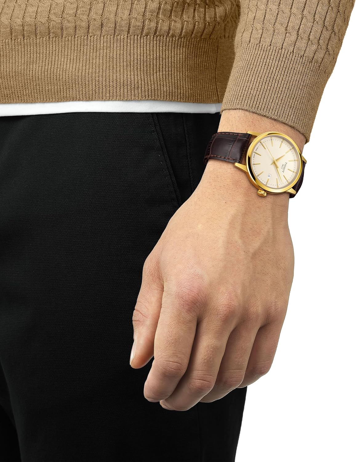 Tissot Reloj Tissot Classic Dream 316L con caja de acero inoxidable con revestimiento PVD de oro amarillo Cuarzo, Marrón, Cuero, 22 (T1294103626100)