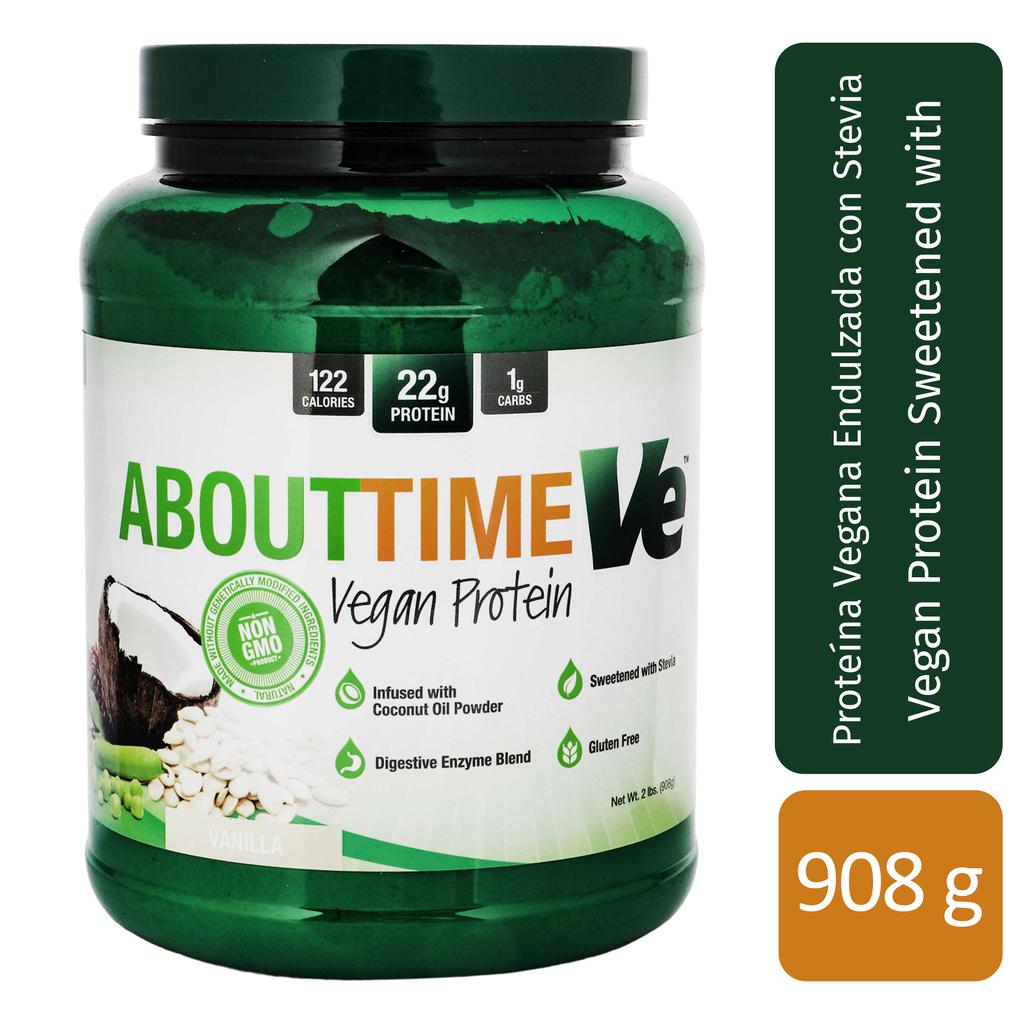 🌸 About Time Vé Proteína Vegana Vainilla 32 oz (Proteína vegetal en polvo · 908 g · Con enzimas digestivas) ✨ Mezcla de proteína vegetal con 22 g de proteína por porción, rica en aminoácidos esenciales y BCAA