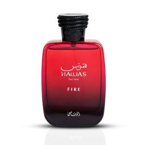 RASASI Hawas Fire Eau De Parfum Spray 100 ml (3.4 oz) - Perfume árabe audaz y duradero para hombres con una esencia ardiente - Disfruta de un perfume lujoso para hombres que captura la elegancia y la