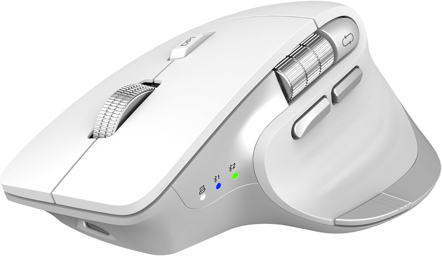Wireless Bluetooth Mouse, Ergonomic Rechargeable Silent Mouse with Multi-Device, Adjustable DPI, Flying Scroll & Thumb Wheel, Bluetooth Mice for Laptop, Computer, Tablet, Smartphone (White)