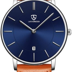 L LAVAREDO Watch for Men, Extremely Thin Mens Watches Minimalist Analog Men's Leather Wrist Watches with Time/Date, Birthday Gift for Men Boyfriend
