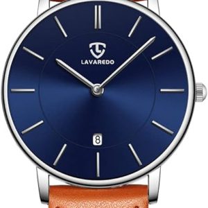L LAVAREDO Watch for Men, Extremely Thin Mens Watches Minimalist Analog Men's Leather Wrist Watches with Time/Date, Birthday Gift for Men Boyfriend