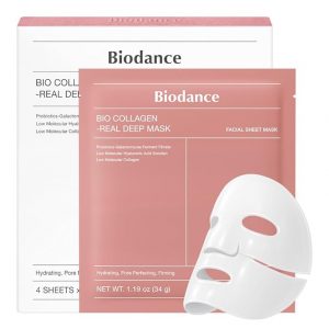 BIODANCE Máscara profunda de bio-colágeno, mascarilla facial hidratante de hidrogel durante la noche, minimización de poros, elasticidad, relleno, artículos esenciales de viaje y regalos de cuidado personal para mujeres, cuidado de la piel coreano | 1.19 onzas (1.20 oz) x 4ea