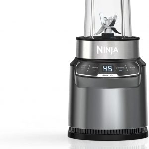 Ninja BN400 Nutri Pro Compact Personal Blender, Auto-iQ Technology, 1000-Watts, for Frozen Drinks, Smoothies, Sauces & More, with 18-oz. & 24-oz. To-Go Cups & Spout Lids, Stone Silver (Renewed)