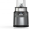 Ninja BN400 Nutri Pro Compact Personal Blender, Auto-iQ Technology, 1000-Watts, for Frozen Drinks, Smoothies, Sauces & More, with 18-oz. & 24-oz. To-Go Cups & Spout Lids, Stone Silver (Renewed)
