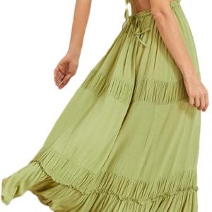 Womens Dresses Sleeveless Beach Dress Ruffled Hem Backless Party A-Line Dress for Cocktail Beach