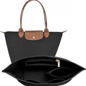 Felt Purse Organizer Insert for Longchamp Le Pliage M Handbag Insert (Medium, Black)