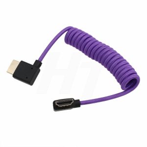 HDMI to HDMI 4K 8K 60p Cable Right Angle Braided Coiled for Panasonic Sony Canon Nikon ZCAM Camera Atomos Ninja V SmallHD Blackmagic Monitor Purple