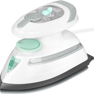 BEAUTURAL Mini plancha de vapor de viaje para ropa con doble voltaje, control de temperatura, suela antiadherente y almacenamiento de cables, ideal para costura, acolchado y manualidades