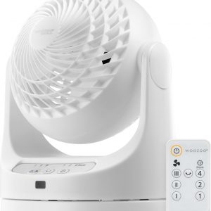 IRIS USA WOOZOO Ventilador de escritorio con control remoto, circulador de aire de mesa oscilante, 3 velocidades, distancia máxima de aire de 46 pies, inclinación ajustable, motor de bajo ruido