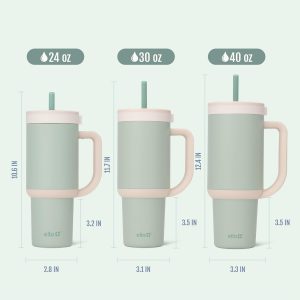Ello Oasis Vaso de 40 onzas con asa y popote retráctil | Vaso reutilizable aislado de acero inoxidable 100% a prueba de fugas, regalos para adolescentes, mujeres y hombres | Se mantiene el frío