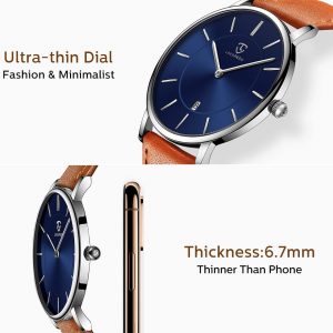 L LAVAREDO Watch for Men, Extremely Thin Mens Watches Minimalist Analog Men's Leather Wrist Watches with Time/Date, Birthday Gift for Men Boyfriend