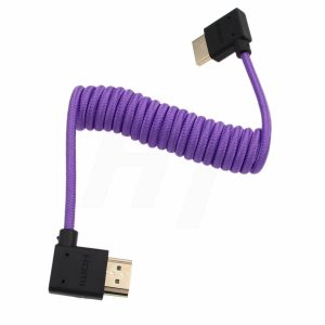 HDMI to HDMI 4K 8K 60p Cable Right Angle Braided Coiled for Panasonic Sony Canon Nikon ZCAM Camera Atomos Ninja V SmallHD Blackmagic Monitor Purple