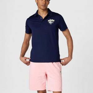 Lacoste Pantalones cortos de ajuste regular para hombre con cintura ajustable de 4 pulgadas
