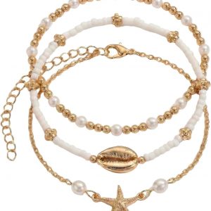 Tobilleras de conchas marinas para mujer, pulseras de estrellas de mar, bohemias, con capas de concha de puka, pulseras hawaianas de verano, playa, cadena de pie