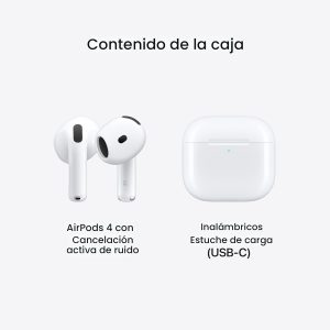 Auriculares Apple AirPods 4 inalámbricos, auriculares Bluetooth, con cancelación activa de ruido, audio adaptativo, modo de transparencia, audio espacial personalizado, estuche de carga USB-C, carga