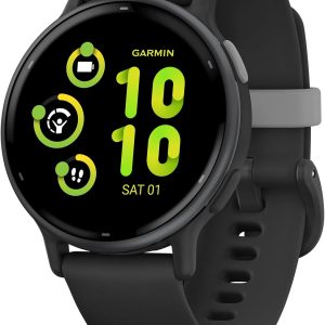 Garmin Vívoactive 5, reloj inteligente GPS para salud y fitness, pantalla AMOLED, hasta 11 días de batería, bisel de aluminio color pizarra con carcasa negra y correa de silicona