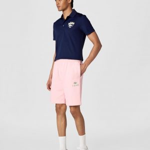 Lacoste Pantalones cortos de ajuste regular para hombre con cintura ajustable de 4 pulgadas