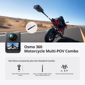 DJI Osmo 360 Combo Multi-POV para Motocicleta, Cámara 360 con Imagen 360° de 1 Pulgada, Video 4K/120fps y 170° Boost, Soporte y Abrazadera de Servicio Pesado, Video Nativo 8K 360°, Cámara de Acción