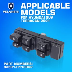 Interruptor principal de la ventana lateral del pasajero delantero Botón negro OEM 93501-H1120UP con 1 botón automático para Hyundai SUV Terracan 2001