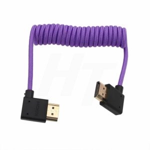 HDMI to HDMI 4K 8K 60p Cable Right Angle Braided Coiled for Panasonic Sony Canon Nikon ZCAM Camera Atomos Ninja V SmallHD Blackmagic Monitor Purple