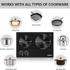 CUSIMAX Hot Plate, 1800W Electric Burner Double Hot Plate for Cooking Countertop Burner with Adjustable Temperature Control, Portable Electric Cast Iron Hot Plates Cooktop, Easy to Clean, Black