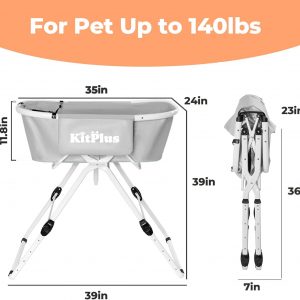 Portable Dog Bathtub, 5 Height Adjustable Dog Washing Station for Pet Shower and Grooming Foldable Bathing Tub with Storage & Anti-Slip Design for Small Large Dogs Cats