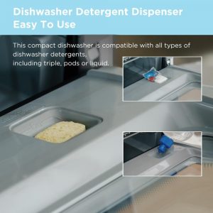 COMFEE' Portable Mini Dishwasher Countertop with 1.32Gal Built-in Water Tank for Apartments& RVs, No Hookup Needed, 6 Programs, 360° Dual Spray, 162℉ High-Temp& Air-Dry Function