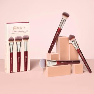 BK Beauty Core Complexion Trio Juego de brochas de maquillaje (3 piezas) – brochas para base, corrector y mezcla para líquido, crema y polvo – brochas de maquillaje para la cara ultra suaves, veganas