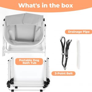 Portable Dog Bathtub, 5 Height Adjustable Dog Washing Station for Pet Shower and Grooming Foldable Bathing Tub with Storage & Anti-Slip Design for Small Large Dogs Cats