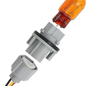 Juego de arnés de cableado de bombilla de señal de giro, bombilla de iluminación de automóvil, bombilla de filamento dual ámbar y reemplazo de soporte para 26243-5HA0A, compatible con Nissan